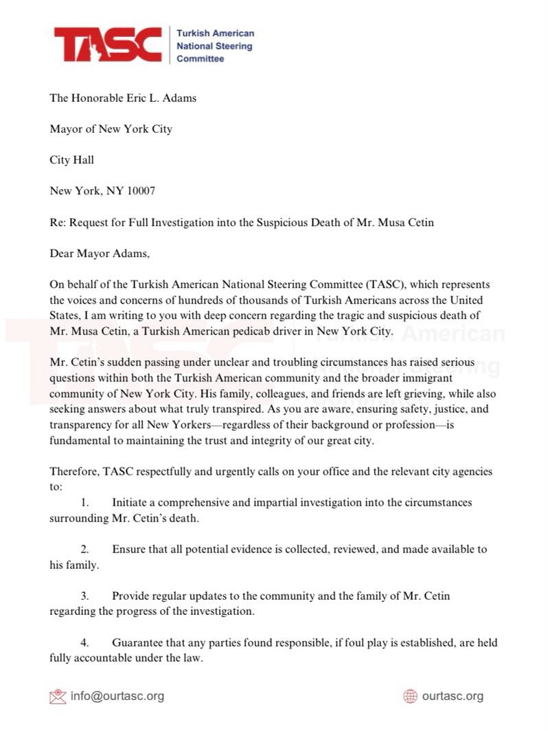 TASC Calls for Investigation into Suspicious Death of Turkish American Musa Çetin