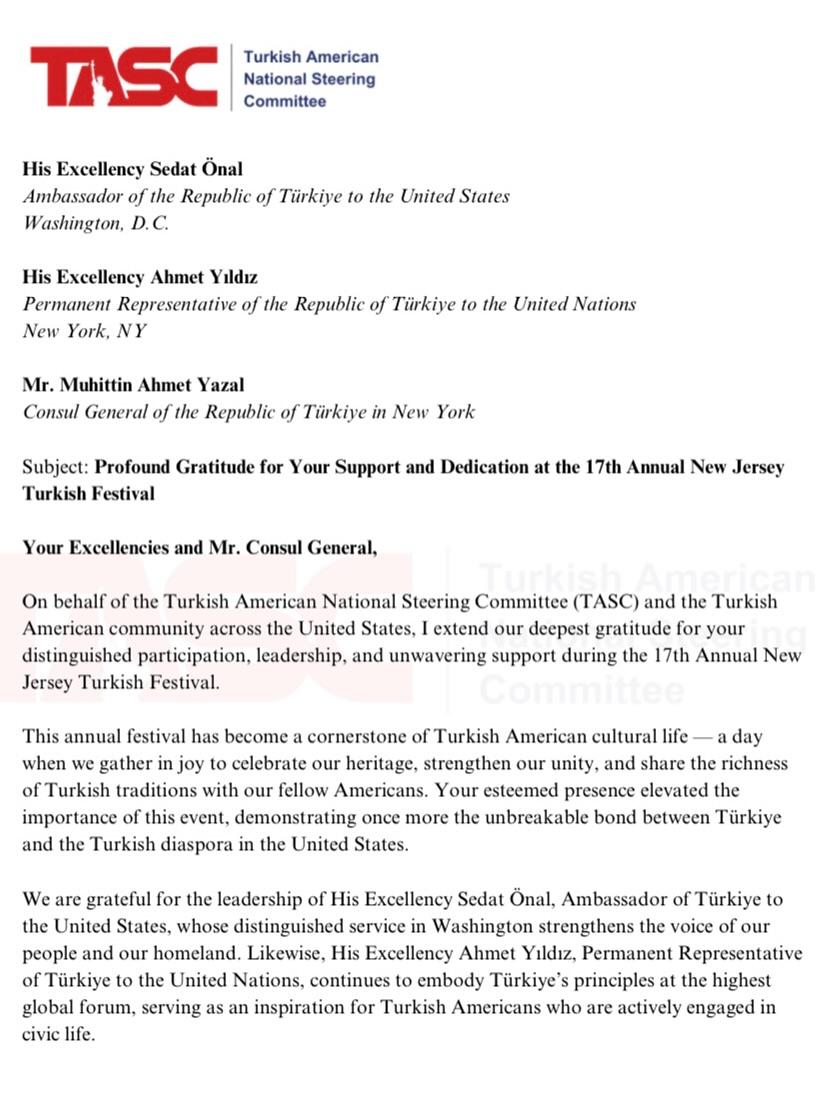 TASC Expresses Gratitude to Turkish Diplomats for Support at the 17th New Jersey Turkish Festival